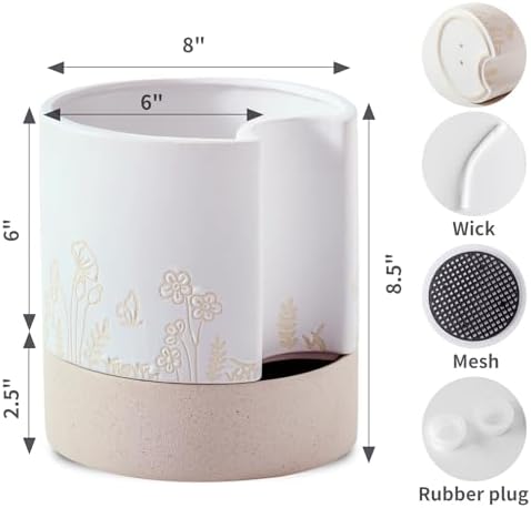 Nihow Self Watering Pots for Indoor Plants,8 Inch,White & Nature - Image 2