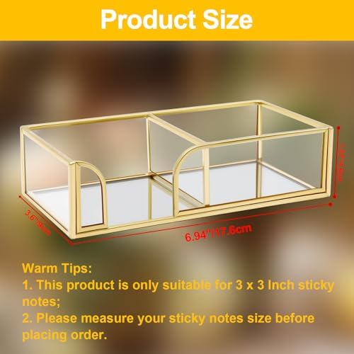 Glass Sticky Note Holder,2 Slots Gold Post It Note Dispenser for Desk,3 x 3 Inch Post It Note Holder, Stylish Sticky Note Dispenser for Home Office Desk Table Drawer - Image 5