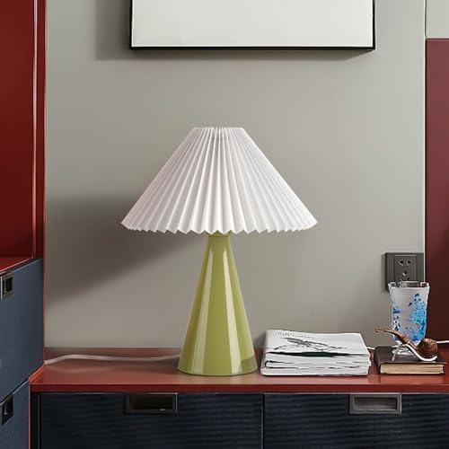 Ziqqeelam Green Small Table Lamp, Cute Table Lamp, Pleated Table Lamp,Light Blue Bedroom Lamps for Nightstand, Small Scalloped Lamp Shade Table Lamps for Small Spaces for Bedroom,Living Room by Unknown