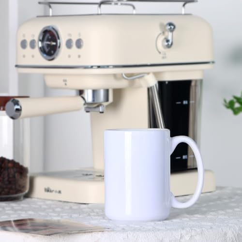 15 OZ Coffee Mug, Classic Blank Ceramic Cup with Large Handle for Tea Latte Cappuccino, White - Image 5