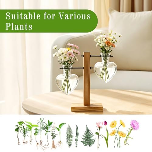 XXXFLOWER Plant Propagation Station Terrarium Wooden Stand 2 Love Bulb Vase - Image 3
