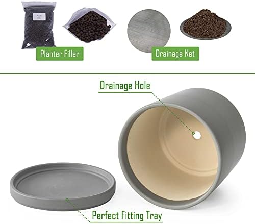 D'vine Dev 8 Inch Ceramic Planter Pot, Grey, 94-O-D-3 - Image 4
