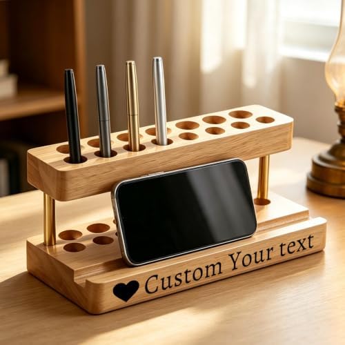 Custom Pencil & Pen Holder for Desk with 15 Slot and Cell Phone Holder - Image 2