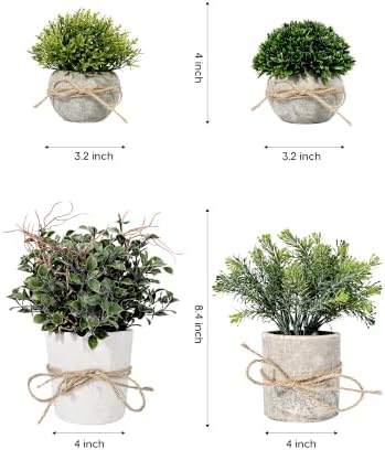 Velener 4 Pack Small Fake Plants Potted Eucalyptus Plants for Home Decor, Boxwood Artificial Plants Indoor, for Bathroom Bedroom Kitchen Office Farmhouse Room Shelf Decor - Image 2
