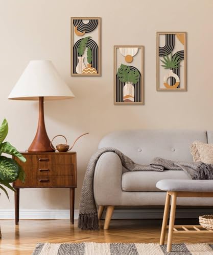 Putuo Decor Boho Abstract Wall Art Set of 3, Modern Minimalist Wooden Wall Decor, Geometric Aesthetic Botanical Artwork, Mid-Century Modern Design for Living Room, Bedroom, Office, Black 16.5 x 8.6 - Image 4
