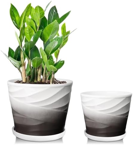 Ceramic Plant Pots, 6.7 + 5.5 Inch, Dark Gray+White by YUFDA