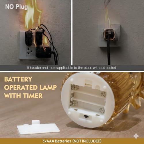 Small Battery Operated Lamp with Timer, Jelly Amber - Image 4