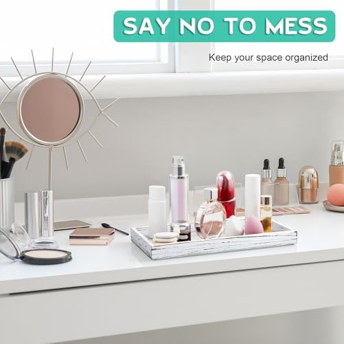 ALELION 13" White Bathroom Vanity Tray for Counter - Wood Decorative Tray for Toilet Tank Makeup Perfume Jewelry Catchall Table - Wooden Kitchen Countertop Organizer for Soap Dispenser - Image 3