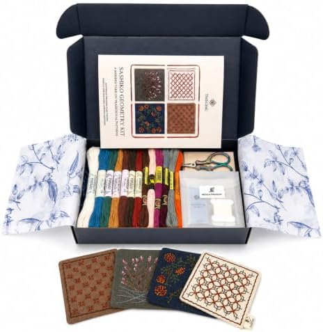 TMEGMIC Sashiko Embroidery Kit for Beginners, DIY Hand Stitching Coaster Making Craft Kit, Makes 10 Pcs in 4 Patterns (DIY Material Kit Only) by Unknown