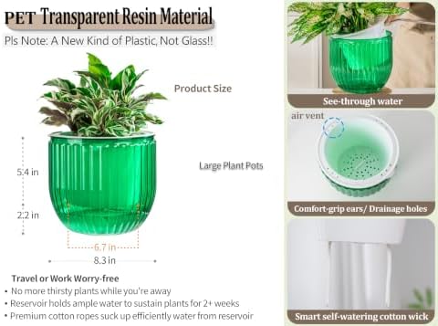 Melphoe Self Watering Pots for Indoor Plants Planter, 8.3 Inch 2 Pack Planters Self Watering Plant Pots for Flower, Houseplants, Succulent, African Violets and Cactus with Drainage - Image 6