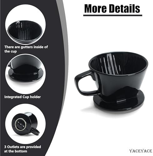 Ceramic Pour Over, Black Ceramic Pour Over Coffee Dripper,3 Holes - Image 3