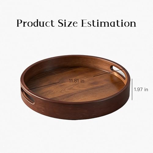 11.81-Inch Round Wooden Trays for Decor with Handle, Storage,Perfumes and Candles,Coffee, Parties, and Farmhouse-Style Home Decor Round Wood Tray - Image 2
