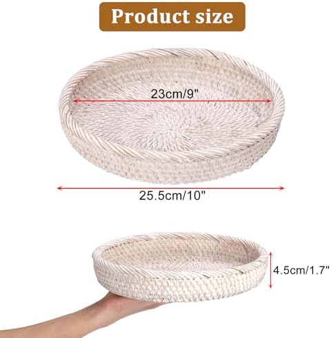 Hipiwe Key Basket Bowl for Entryway 10" Round Woven Wicker Serving Tray - Image 3