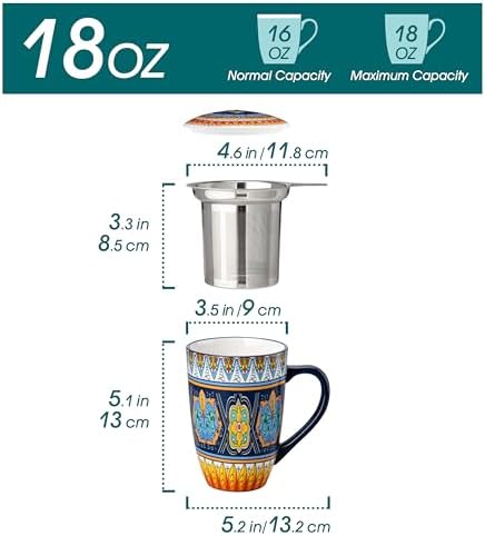 vancasso 18 Oz Tea Infuser Mug with Lid, Forest Daisy Drift - Image 2