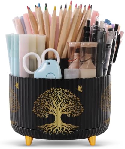 SKYDUE 360 Degree Rotating Pen Holder for Desk with 5 Slots,Tree of Life by SKYDUE