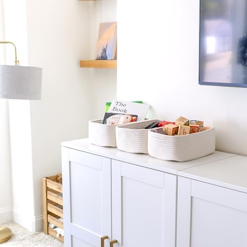 NaturalCozy 11.8"x8"x4.5” Storage Baskets for Shelves 3 Pack | Cotton Rope Woven Small Baskets for Organizing | Small Storage Bins for Nursery, Bathroom, Closet, Cube Shelf, Decorative, Gift Basket - Image 3