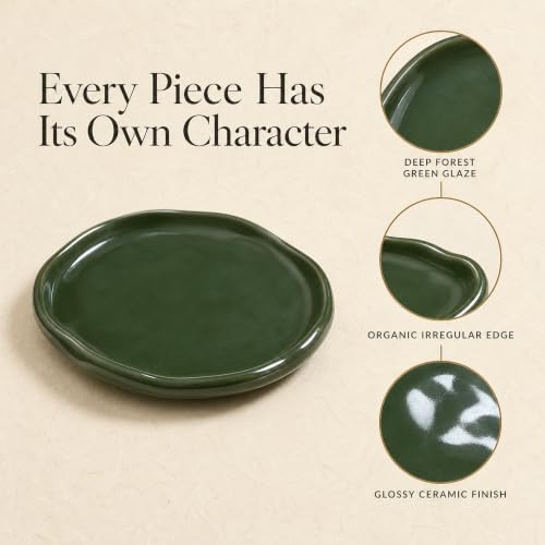 Jewelry Dish, Vintage Green Ceramic Round Shallow Ring Tray - Image 4