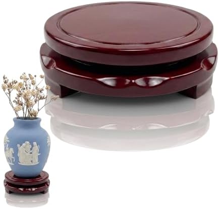 Wood Vase Stand Rotating,Table Lamp Base,3.5 Inch Small Chinese Oriental Plant Stand,Bonsai Stand,Lamp Riser,Round Display Stand for Fishbowl Flower Pot Indoor by San+Tao+DS