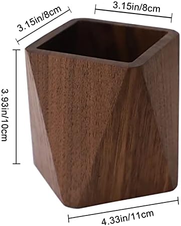 Black Walnut Wooden Pencil Box, Multiple-Use Desk Writing Stationary Organizer Wood Pen Holder Cups Office School Supplies Storage (Prismatic Shape) - Image 6