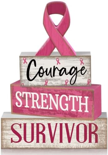 Moucuny 4 Pcs Breast Cancer Awareness Table Decoration Wooden Pink Ribbon by Moucuny
