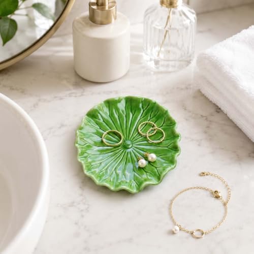 Gift for Women,Green Ceramic Jewelry Dish Tray, Lotus Leaf Ring Dish - Image 4