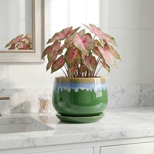 Ceramic Flower Pots, 7 Inch Indoor Plant Pot, Green-Blue - Image 6