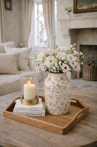SIDUCAL Ceramic Vintage Vase, 7 Inch Retro Ice Cracked Chinoiserie Floral Vase, Rustic Farmhouse Vases for Home Decor, Bookshelf, Office, Garden, Chinoiserie Decor, Tuscan Decor, Brown Floral Pattern - Image 5