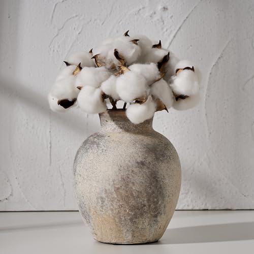 SIDUCAL Ceramic Decorative Flower Vase | 6 Inch Pottery Rustic Farmhouse | Boho | Whitewashed Terracotta Vase for Home Decor, Table, Living Room, Bathroom, Shelf, Mantel Decoration by SIDUCAL