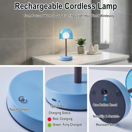 Cordless Table Lamp, Rechargeable Battery Operated Touch Control, Sky Blue - Image 3
