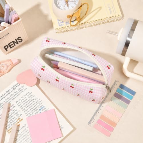 22Pcs Book Annotation Kit Aesthetic Pencil Case with Supplies School Annotation Supplies Gel Pen Transparent Sticky Note Taking Bible Study College Stationery Supplie (Pink Cherry) - Image 7