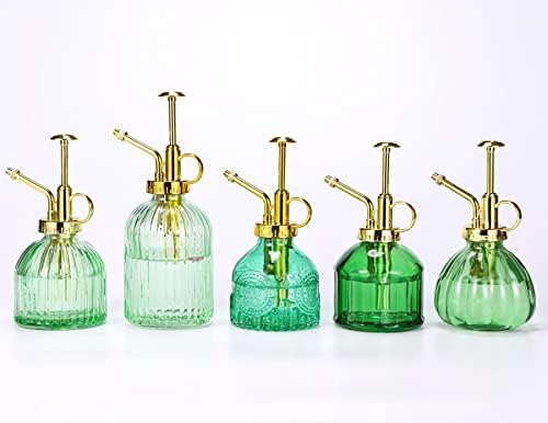 Glass Plant Mister Spray Bottle, 7.5" Green Glass Water Spray Bottle with Gold Top Pump Small Watering Can, Small Plant Sprayer Mister for Indoor Outdoor House,(Green+Gold E) - Image 7