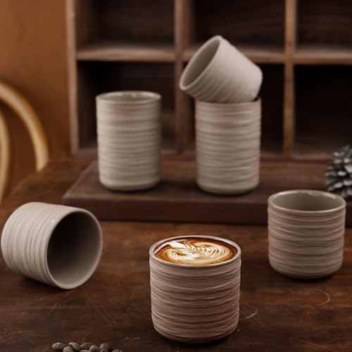 Vintage Ceramic Mug, Japanese Tea Cup 6oz Cup No Handle Drinking Cup for Espresso, Cortado, Matcha, Green Tea, Unglazed Porcelain Arty Mug (Natural Earthiness Finish) - Image 5
