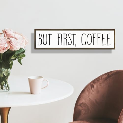 Coffee Signs for Coffees Station Decor, Farmhouse Table Shelf Decoration, Wall Art for Home Office Kitchen, Rustic Wooden Hanging Sign, But First Coffee Signs, 17.8x4x1.2 inches - Image 6