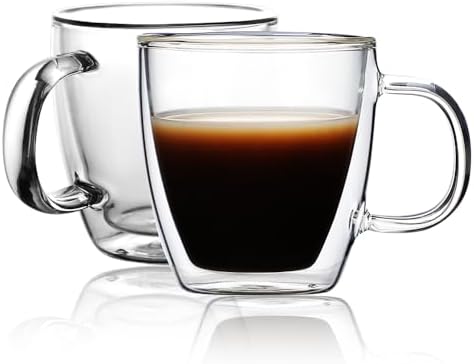 CNGLASS Insulated Espresso Glass Mugs 5.4oz/160ml, Small Clear Coffee Mugs Set of 2, Double Wall Glass Cups with Handle for Tea and Macchiato by CNGLASS