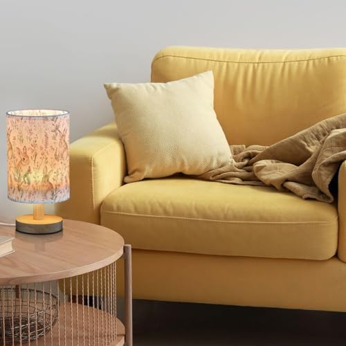 Fustylead Cute Rabbits Wild Flower Rabbit Bedside Table Lamps with USB Port for Bedroom LampSmall Nightstand Lamp Sturdy Linen Shade Wooden Base Decorative Lamps for Nursery Kids Reading Dorm Home - Image 2