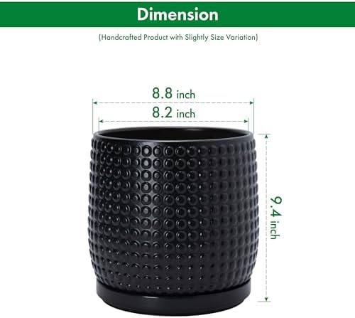 D'vine Dev Beaded Ceramic Pot with Saucer, 8 in, Ebony Matte, 27-C-Q-6 - Image 3