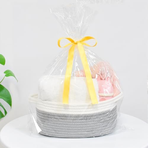 ABenkle Small Basket with Handles, Boho Decorative Rope Woven Dog Cat Toy Storage Bin Shelf Storage Organizer, Easter Christmas Gift Basket, 12"x8"x5", Grey - Image 4