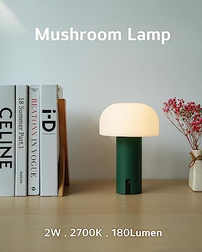 WEILAILUX Cordless Mushroom Table Lamp, Waterproof Shower Lamp, Battery Operated Table Lamp Rechargeable, Touch Dimmable Night Light for Bedroom/Patio/Camping/Dinning/Outdoor (Green) - Image 2