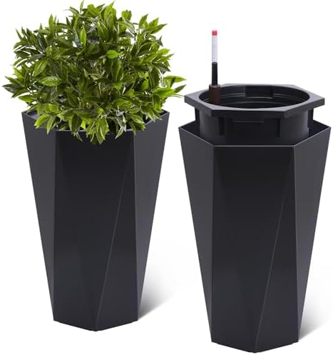 22.5" Tall Planters Set of 2, Self-Watering Planter, Outdoor Planters by Garvee