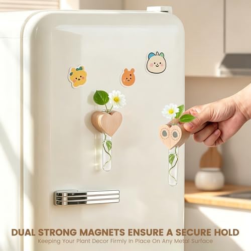 Heart-Shaped Wooden Magnetic Flower Vase Set of 2 for Refrigerator - Image 3