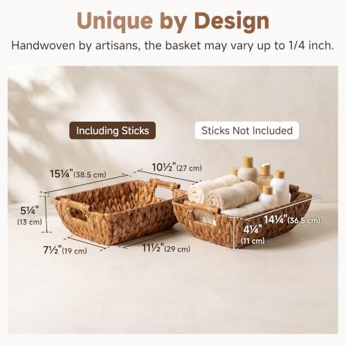 StorageWorks Wicker Storage Baskets, Wicker Baskets for Shelves, Caramel - Image 3