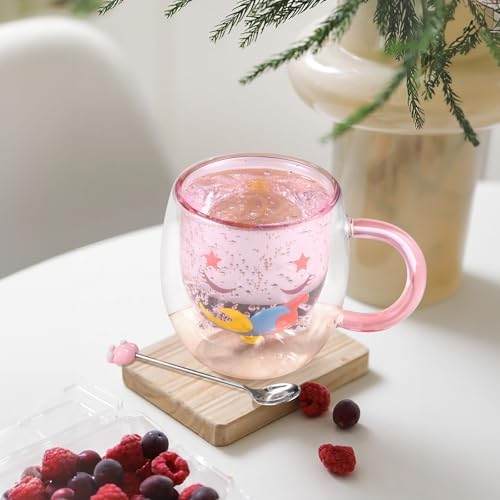 ecooe Cute Unicorn Mug Double Walled Glass Mug 9.4oz Coffee Milk Tea Cup - Image 4