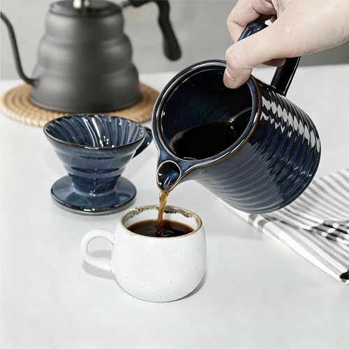 Vintage Ceramic Pour Over Coffee Maker with V60-Style Dripper and 40 Paper Filters (Blue) - Image 2