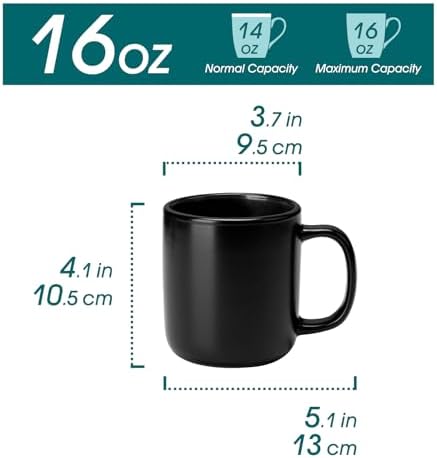 vancasso Stoneware Coffee Mugs Set, 16 oz Ceramic Coffee Cups for Americano Hot Tea Iced Coffee Cold Brew Cocoa Milk Mugs Set of 6, Dishwasher & Microwave Safe, Matte Black - Image 2
