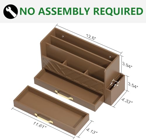 Bamboo Mail Organizer Countertop Pen Holder Wooden Desktop Storage Drawers - Image 4