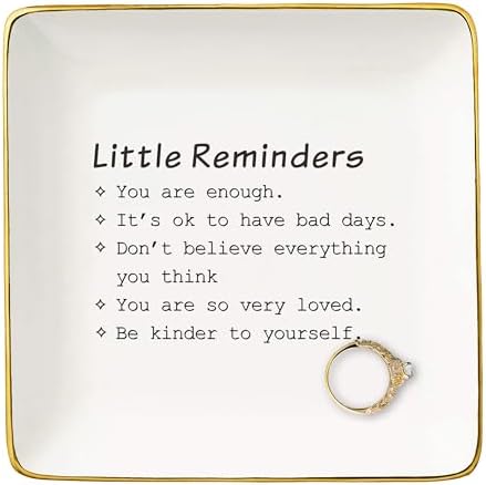 Meaningful Brithday,Christmas Gifts for Woman,Inspirational Motivational Gifts-Self Love Present-Mental Health Present-Ceramic Jewelry Tray Trinket Holder Ring Dish-Little Reminders You are Enough by NZY