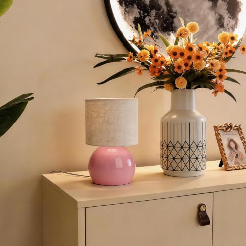 Modern Pink Table Lamp Set of 2, 6.2X6.2X10.4 Inch Small Bedside Nightstand Light, with Linen Shade and Included LED Bulb, for Bedroom Living Room - Image 7