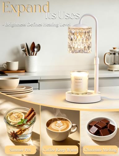Briever Dimmable Candle Warmer Lamp with Timer, Height Adjustable Electric Candle Wax Warmer, Birthday Gifts for Women Mom, House Warming Gifts New Home Decor, Solid Wood Base, White Clear - Image 6