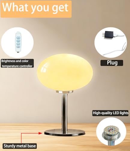 Glass Mushroom Lamp, Mid Century Dimmable Lamp 3 Color Temperatures Table Lamp for Bedroom Living Room Bedside Lamp, Cute Lamp Modern Small Lamp (8W, Beige) - Image 6