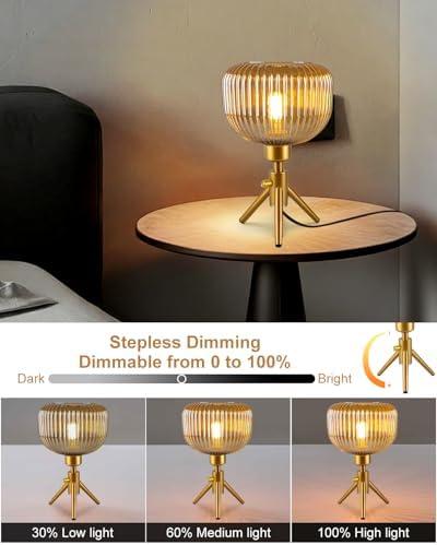 Lightdot Tripod Glass Table Lamp with Brown Striped Glass Shade - Image 3